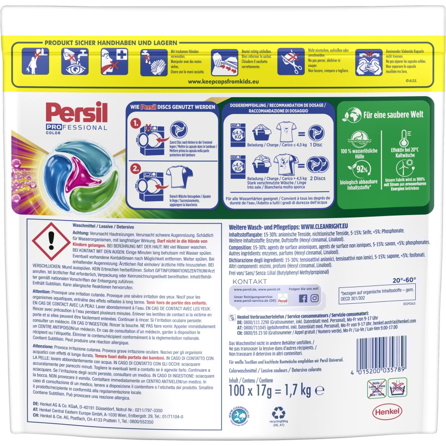 Persil Professional 4in1 Discs Color Waschmittel - 1 Packung= 100 Waschpods à 17g